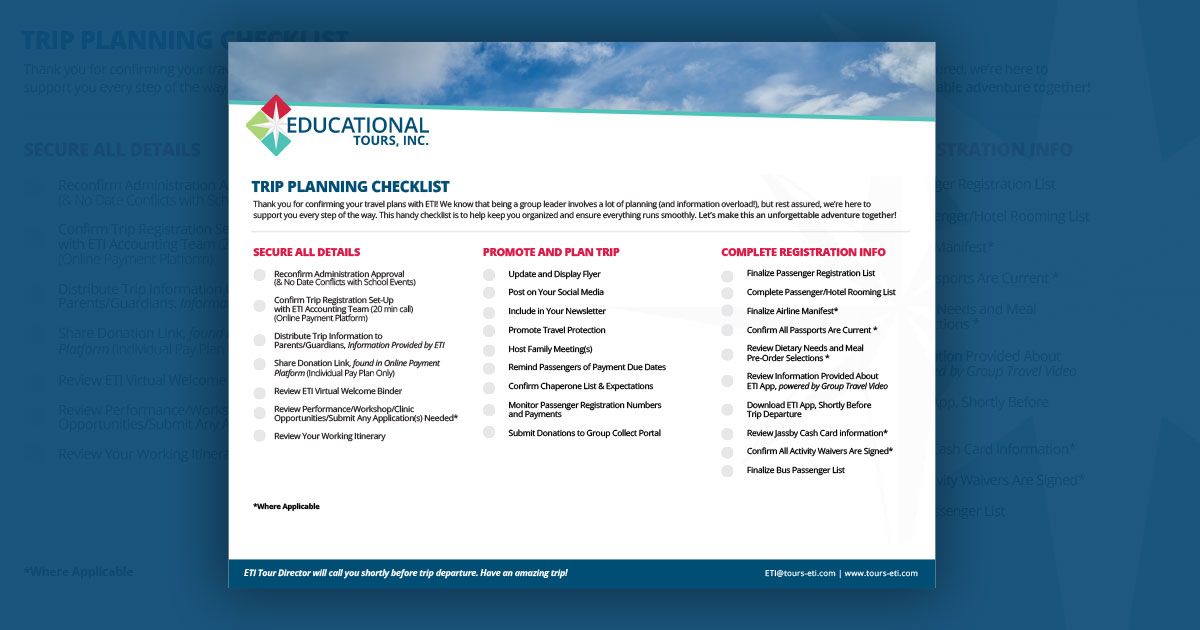 Trip Planning Checklist